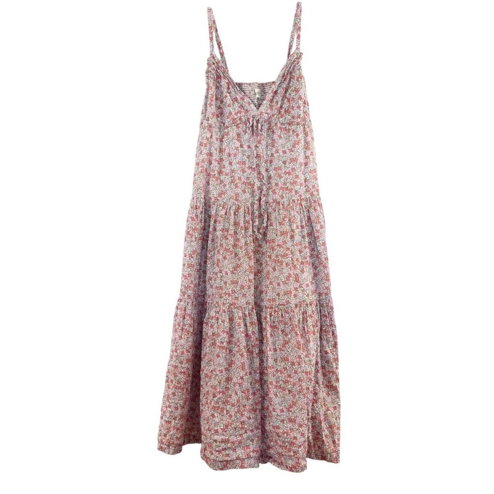 La Vie Rebecca‎ Taylor Eva Floral Midi Dress Tiered Metallic V-Neck Boho Size XS